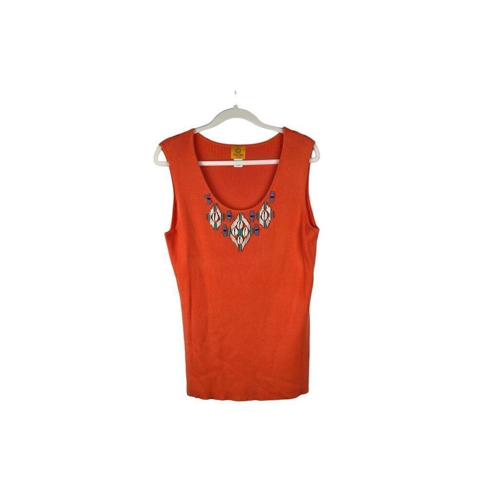 Ruby Rd. Women Orange Ribbed Beaded Tank Top 2X